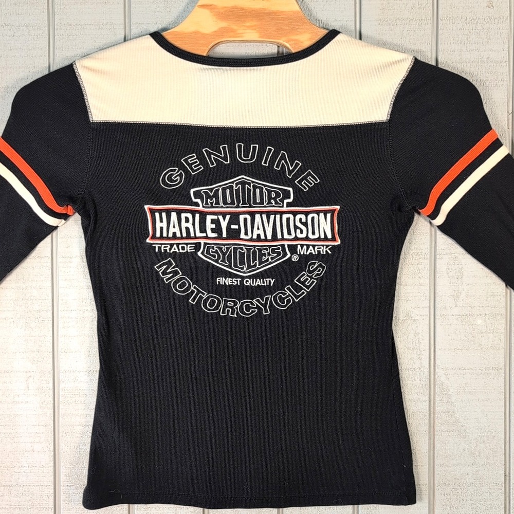 VTG Harley Davidson Shirt Women's M Medium Black Orange‎ Long Sleeve Motorcycles - Picture 8 of 9